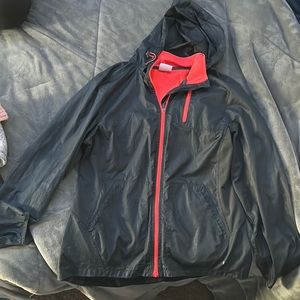 Dark grey rain jacket with hood